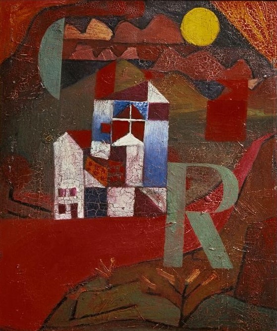 Paul Klee, Villa R. (Architektur,Deutsche Kunst,Geometrie,Landschaft,Strasse (Allgemein),Villa,Kubismus,Licht,Schweizerische Kunst,Kreis,Dreieck,Viereck,Halbkreis,Symbolik,Farbe)