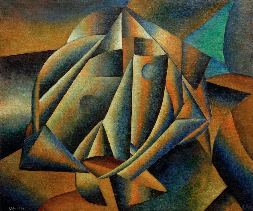 Kasimir Malewitsch, Kopf eines Bauernmädchens (Dorfkind,Kind,Kunst,Mädchen,Mensch,Kubismus,Portrait,Bäuerin,Russische Kunst,Kopf,Kubofuturismus,Ukrainische Kunst,Landbevölkerung,Braun,Abstraktion,Landwirtschaft,Farbe)
