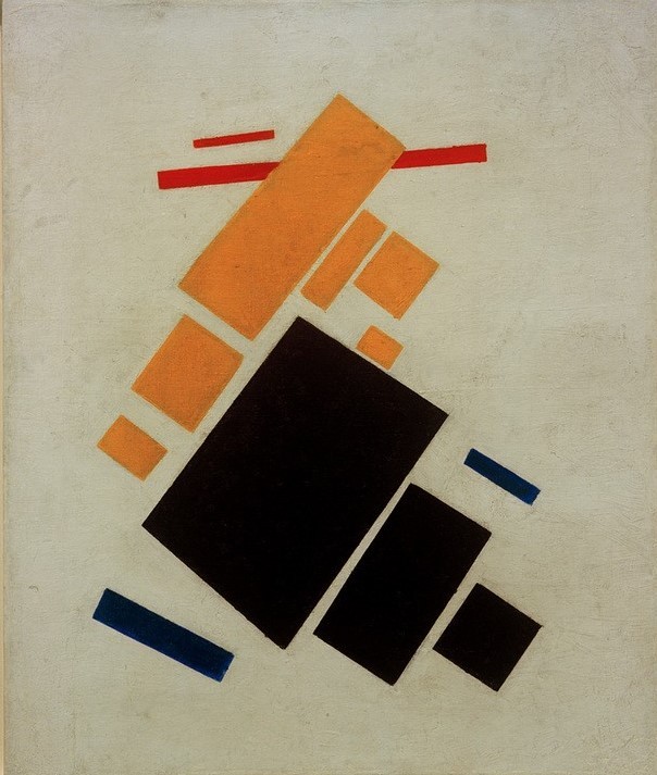 Kasimir Malewitsch, Flugzeug fliegend (Geometrie,Kunst,Verkehr,Flugzeug,Geometrisch,Abstrakte Kunst,Russische Kunst,Fliegen,Suprematismus,Ukrainische Kunst,Schwarz-Rot-Gold,Abstraktion,Viereck,Form,Farbe)