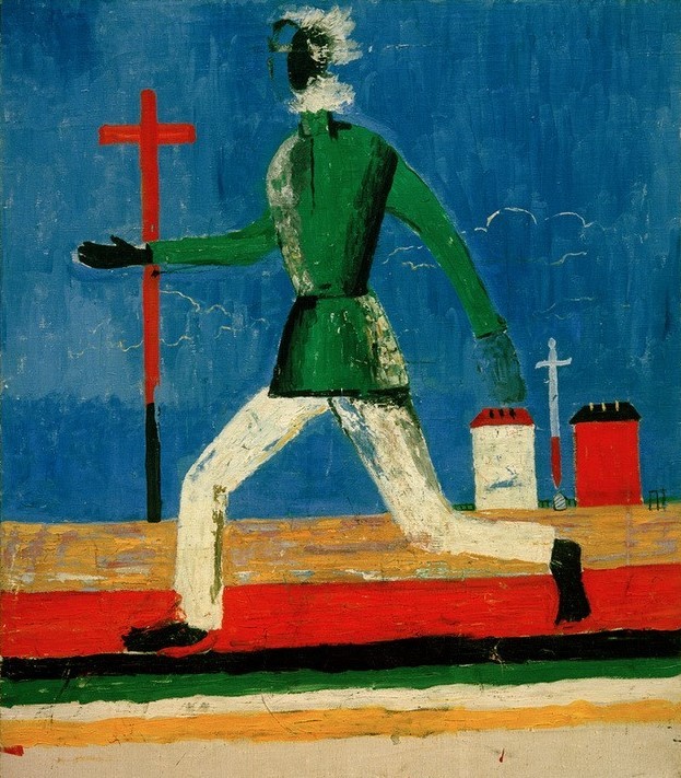 Kasimir Malewitsch, Laufender Mann (Haus,Kreuz,Kunst,Landschaft,Laufen,Mann,Mensch,Sowjetische Kunst,Sport,Russische Kunst,Im Freien (Allgemein),Suprematismus,Ukrainische Kunst,Ganzfigurig,Farbigkeit,Männerleben,Bewegung,Rennen (Laufen),Farbe)