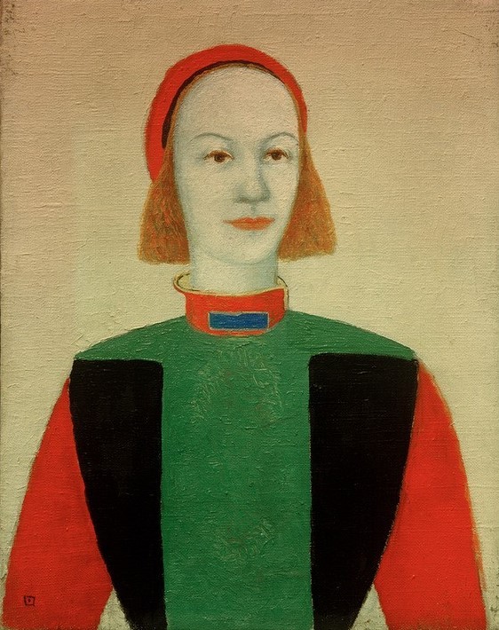 Kasimir Malewitsch, Kopf eines modernen Mädchens (Frau,Kunst,Mädchen,Mensch,Sowjetische Kunst,Portrait,Russische Kunst,Blonde Haare,Suprematismus,Ukrainische Kunst,Junge Frau,Halbfigur,Halbprofil)