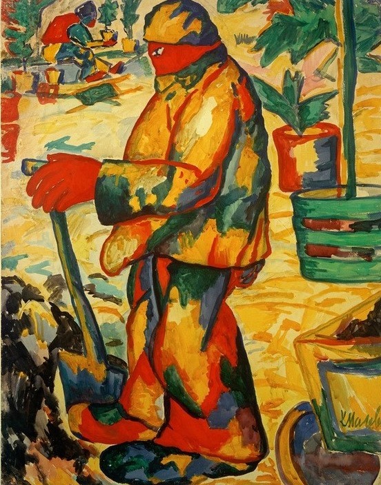 Kasimir Malewitsch, Gärtner (Arbeit,Beruf,Gärtner,Garten Und Park,Handwerk Und Gewerbe,Kunst,Mann,Mensch,Schaufel,Russische Kunst,Spaten,Im Freien (Allgemein),Menschen Im Garten,Ukrainische Kunst,Ganzfigurig,Männerleben,Pflanze,Handwerk,Kübelpflanze,Signatur,Gewerbe,Garten,Neoprimiti)