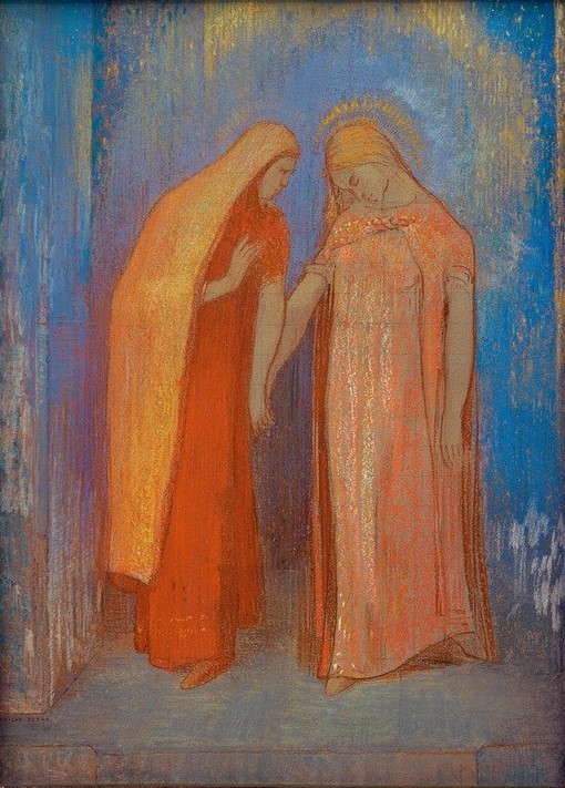 Odilon Redon, Mystisches Gespräch (Christentum,Kunst,Religion,Schwangerschaft,Symbolismus,Neues Testament,Bibel,Marienleben,Heimsuchung,Französische Kunst,Mystik,Jahrhundertwende)