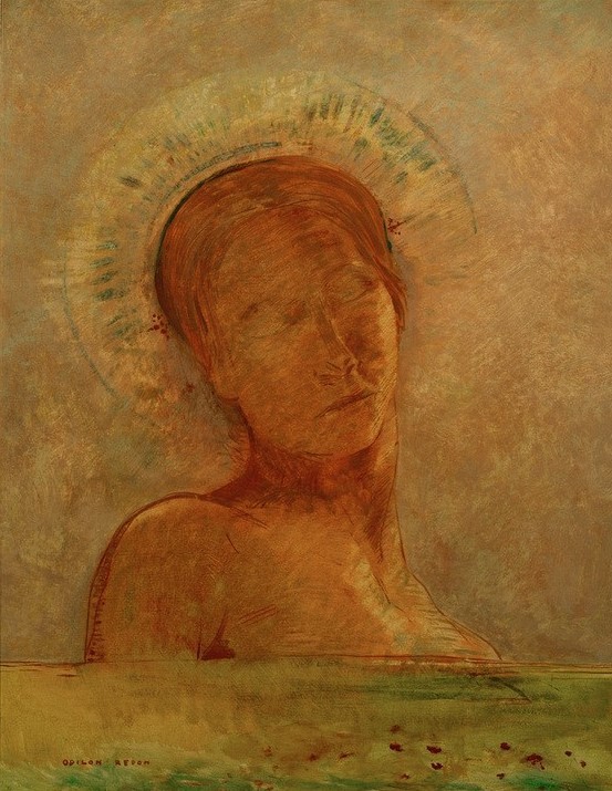 Odilon Redon, Im Himmel (Geschlossene Augen) (Frau,Kunst,Tod,Traum,Seele,Symbolismus,Französische Kunst,Leben Nach Dem Tode,Mystik,Himmelreich,Jenseitsvorstellungen,Kopf,Ewiger Schlaf,Geschlossene Augen)