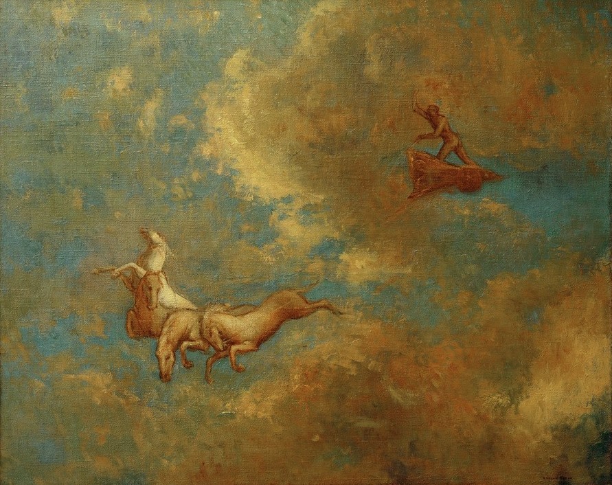 Odilon Redon, Der Wagen des Apoll (Kunst,Mythologie,Sonne,Symbolismus,Quadriga,Französische Kunst,Götter,Gespann,Gott,Python,Sonnenwagen,Sonnengott,Gottheit,Griechisch-Römische Mythologie)