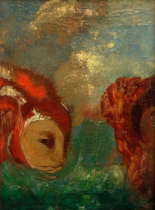 Odilon Redon, Angelika und der Drache (Frau,Kunst,Literatur,Symbolismus,Fabelwesen,Gefangenenbefreiung,Befreiung (Gefangenschaft),Französische Kunst,Gefangenschaft,Epos,Kopf,Gefangene,Drache (Fabelwesen))