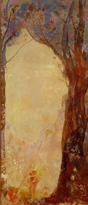 Odilon Redon, Jakobs Kampf mit dem Engel (Christentum,Engel,Kunst,Religion,Ringen,Symbolismus,Altes Testament,Bibel,Baum,Französische Kunst,Jakob Ringt Mit Engel,Kampf,Jahrhundertwende,Jüdisch-Christlich)