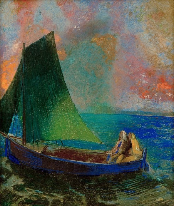 Odilon Redon, Die Barke (Boot,Kunst,Schiff,Tod,Segelboot,Symbolismus,Allegorie,Barke,Französische Kunst,Leben Nach Dem Tode,Totenreich,Jenseitsvorstellungen,Unterwelt,Jahrhundertwende,Schifffahrt)