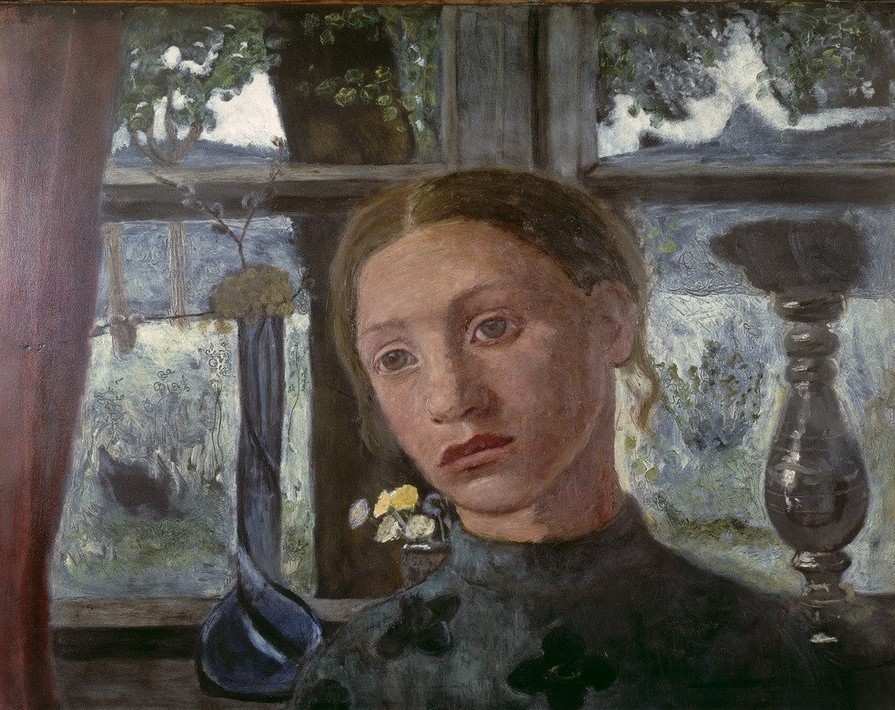 Paula Modersohn-Becker, Mädchenkopf vor einem Fenster (Deutsche Kunst,Fenster,Jugend (Lebensalter),Mädchen,Frauenkunst,Portrait,Traurigkeit,Worpsweder Künstlerkolonie)