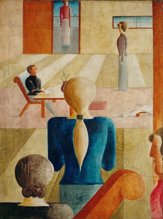 Oskar Schlemmer, Frauenschule / 1930 (Bauhaus,Chef,Deutsche Kunst,Frau Und Beruf,Frau,Geometrie,Pädagogik,Schule,Unterricht,Geometrisch,Abstrakte Kunst,Rückenfigur,Vorstellungsgespräch)