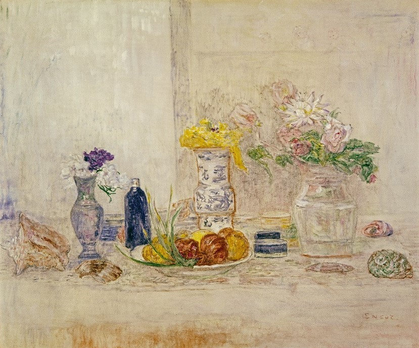 James Ensor, Le Coup de lumière (Botanik,Impressionismus,Stillleben,Muschel,Obstschale,Belgische Kunst,Blume)