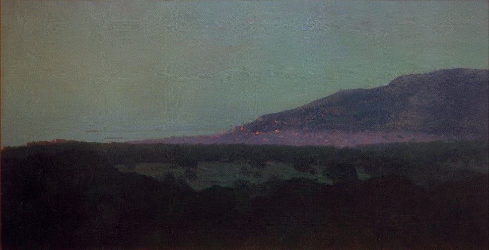 Felix Vallotton, Trouville am Abend (Geographie,Küste,Kunst,Landschaft,Stadt,Tageszeiten,Abend,Meer,Stadtansicht,Französische Kunst,Schweizerische Kunst,Ansicht,Nabis,Topographie,Dunkelheit)