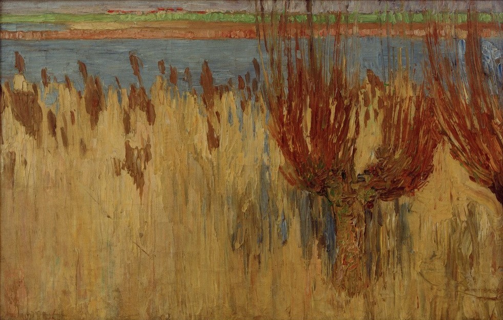 Walter Ophey, Altwasser Heerdt (Botanik,Deutsche Kunst,Gewässer,Kunst,Landschaft,Fluss,Baum,Expressionismus,Schilf,Ufer,Jahrhundertwende,Weide (Baum))