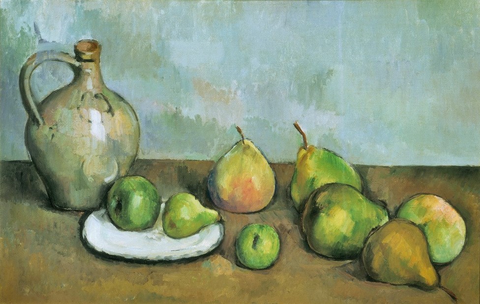 Paul Cézanne, Krug und Früchte (Kunst,Obst,Impressionismus,Nahrungsmittel,Stillleben,Französische Kunst,Krug)