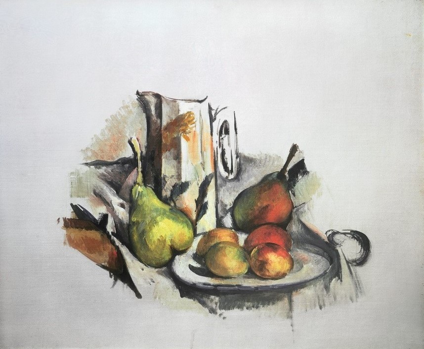 Paul Cézanne, Stillleben mit Früchten (Kunst,Obst,Impressionismus,Nahrungsmittel,Stillleben,Französische Kunst,Birne,Krug)