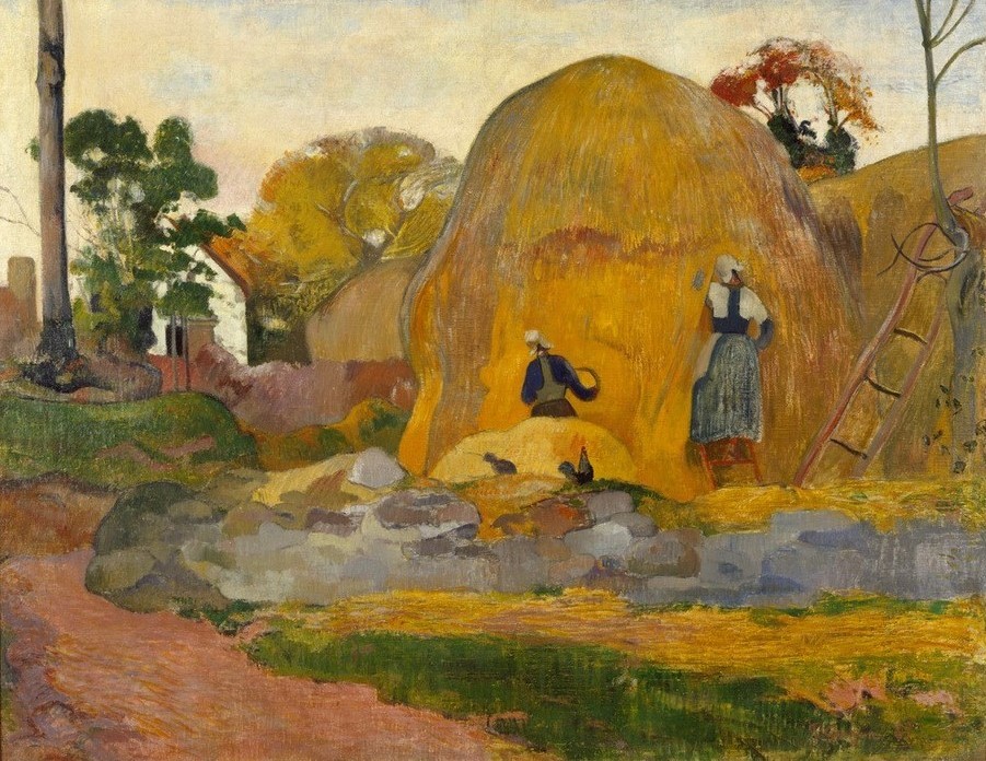 Paul Gauguin, Les meules jaunes ou La moisson blonde (Ernte,Volkskunde,Heu,Französische Kunst,Heuschober,Synthetismus,Schule Von Pont-Aven,Land Und Leute,Landwirtschaft)