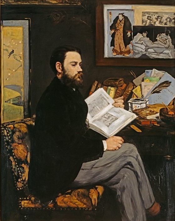 Edouard Manet, Emile Zola (Buch,Leser,Literatur,Mann,Schreibtisch,Schriftsteller,Bild Im Bild,Portrait,Dichter Bei Der Arbeit,Paravent,Schreibfeder,Tintenfass,Französische Kunst,Japanmode,Person)