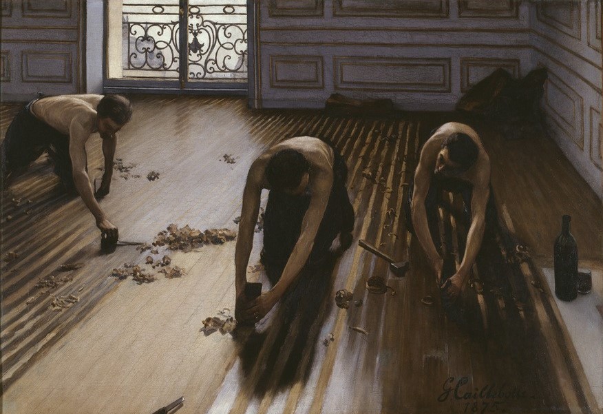 Gustave Caillebotte, Les Raboteurs de Parquet (Arbeiter,Holz,Impressionismus,Werkzeug,Realismus,Fussboden,Interieur,Flasche,Französische Kunst,Hammer,Parkett (Fussboden),Anstrengung,Holzfussboden,Handwerker,Parkettschleifer,Renovierung,Schleifen)