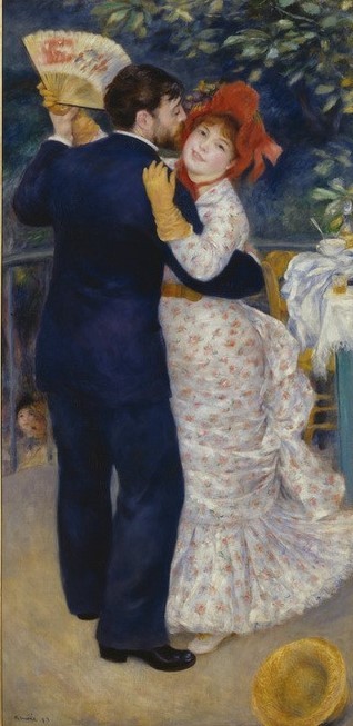 Pierre-Auguste Renoir, Danse à la campagne (Damenmode,Fächer,Gartenwirtschaft,Gastronomie,Gesellschaftstanz,Handschuh,Herrenmode,Jugend (Lebensalter),Kunst,Liebespaar,Maler (Künstler),Mode,Musik,Freizeit,Tanz,Impressionismus,Hut,Tanzlokal,Geliebte,Anzug,Strohhut,Künstlerfrau,Französische Kunst,Läch)