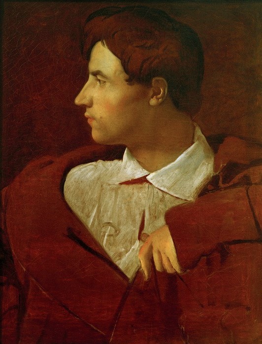 JEAN-AUGUSTE-DOMINIQUE INGRES, Jean-Baptiste Desdéban (Architekt,Architektur,Kunst,Mann,Mensch,Klassizismus,Portrait,Französische Kunst,Profil,Braun,Brustbild,Halbfigur,Unvollendet,Krakelee,Farbe)