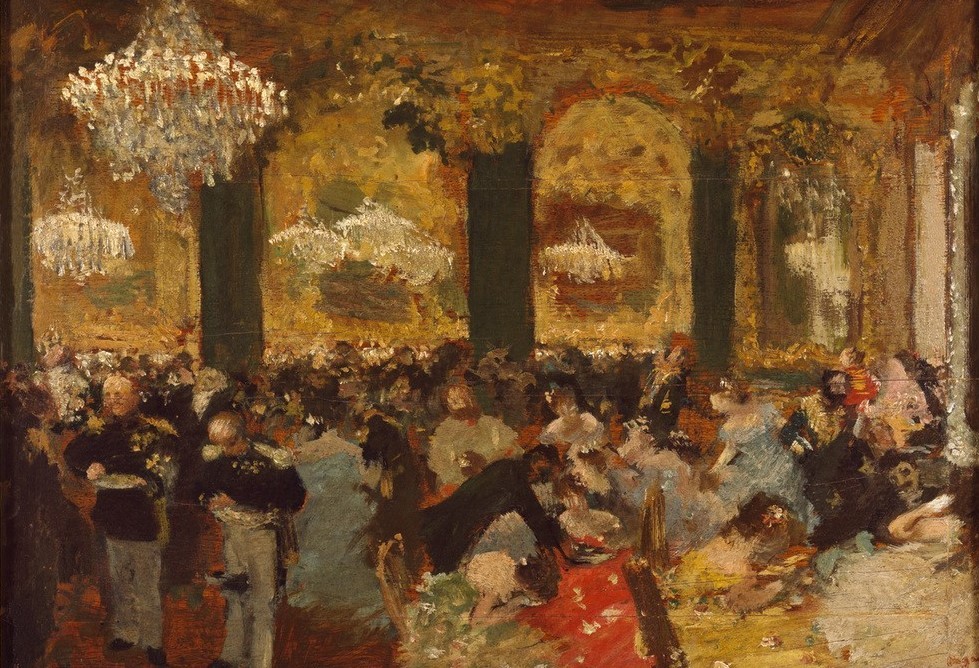 Edgar Degas, Le souper au bal (Ball (Gesellschaft),Feste,Gesellschaftliches Leben,Hoffeste,Kunst,Licht Und Beleuchtung,Tafelsitten,Tanz,Impressionismus,Gründerzeit,Höfische Gesellschaft,Kronleuchter,Lampe,Kopie,Französische Kunst,Wohlstand,Reichtum,Überfluss,Souper,Signatur)