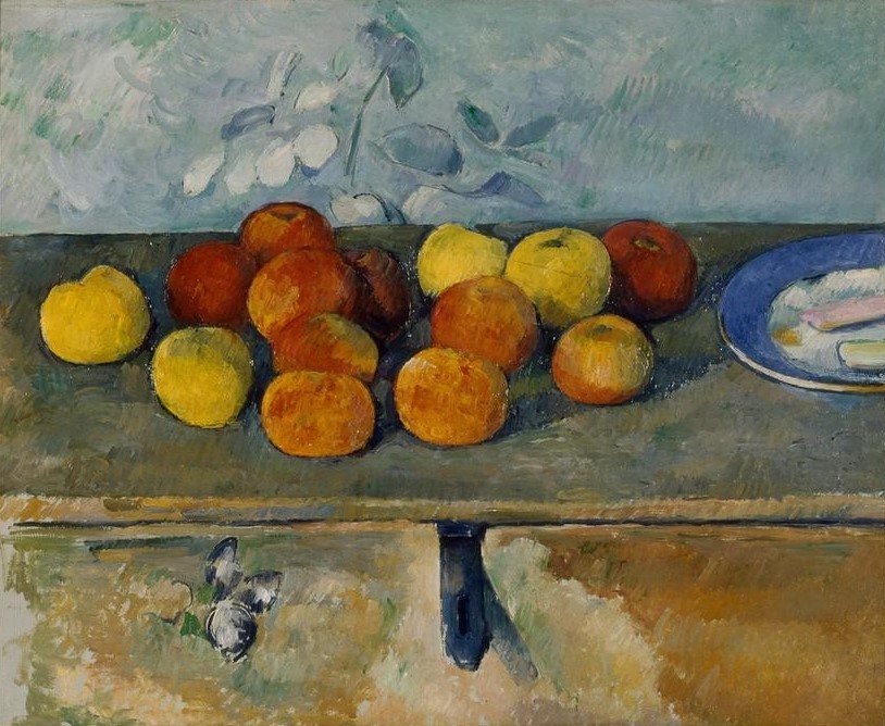 Paul Cézanne, Pommes et biscuits (Apfel,Früchte,Kunst,Obst,Impressionismus,Stillleben,Technik,Kuchen,Französische Kunst,Gebäck)