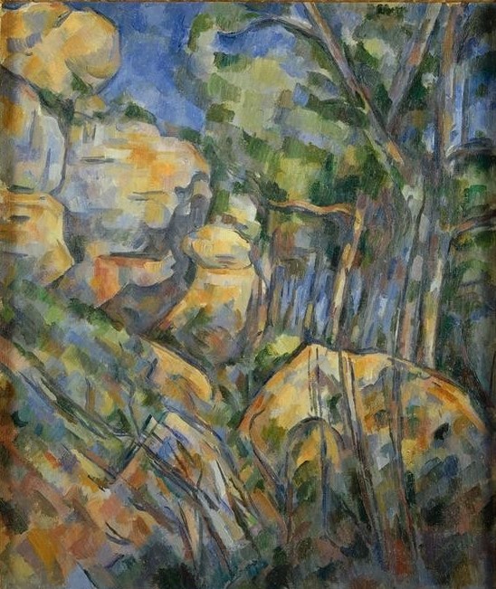 Paul Cézanne, Rochers près des grottes audessus de Château-Noir (Kunst,Landschaft,Wald,Impressionismus,Höhle,Baum,Grotte,Felsen,Französische Kunst,Jahrhundertwende,Berg)