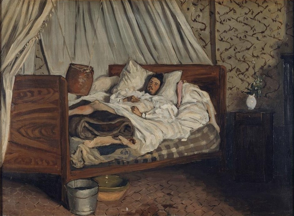 Frederic Bazille, L’ambulance improvisée (Bett,Hotel (Allgemein),Kranke,Krankheit,Künstlerleben,Maler (Künstler),Szene,Impressionismus,Französische Kunst,Hotelzimmer,Person,Verwundung,Krankenlager)