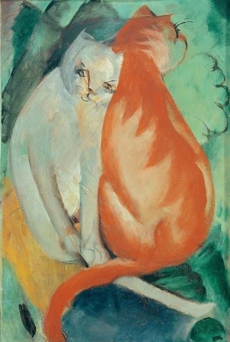Franz Marc, Katzen, rot und weiß (Deutsche Kunst,Katze (Tier),Kunst,Zoologie,Expressionismus,Der Blaue Reiter,Haustier,Tier)
