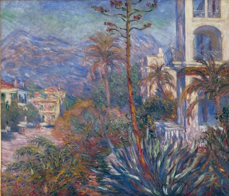 Claude Monet, Les Villas de Bordighera (Botanik,Dorf,Gebirge,Kunst,Landschaft,Villa,Impressionismus,Agave,Französische Kunst,Süden,Pflanze)