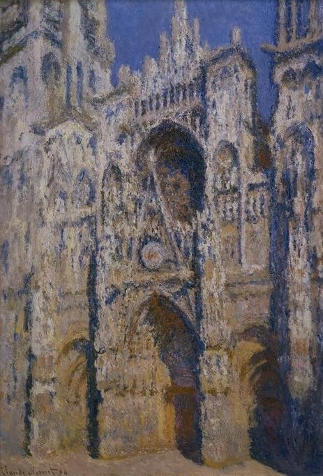 Claude Monet, La Cathédrale de Rouen, le portail et la tour d’albane, ple (Architektur,Geographie,Kirche,Meteorologie,Wetter,Sonne,Tageszeiten,Morgen,Impressionismus,Fassade,Portal,Architekturdarstellung,Französische Kunst,Licht,Sonnenlicht,Sonnenschein,Jahrhundertwende,Topographie,Kathedrale)