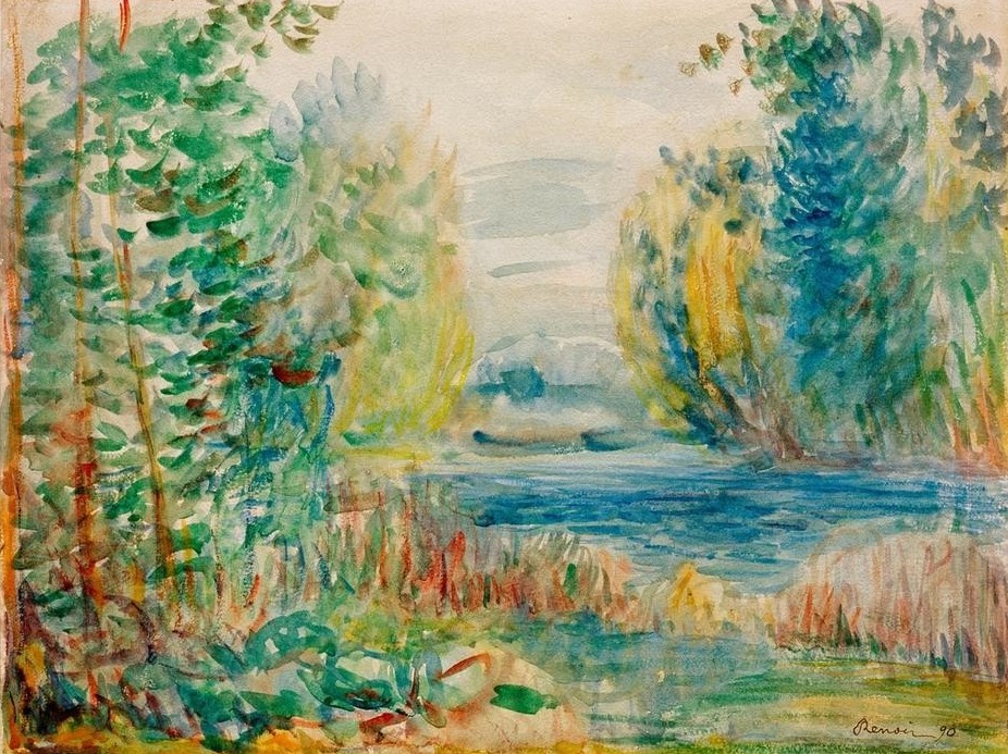 Pierre-Auguste Renoir, Flußlandschaft (Kunst,Landschaft,Impressionismus,Fluss,Französische Kunst,Signatur)