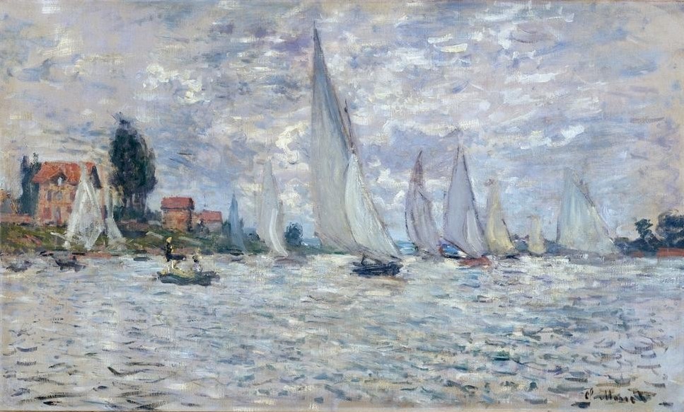 Claude Monet, Les barques. Regates à Argenteuil (Himmel (Natur),Landschaft,Segeln,Sport,Wolke,Impressionismus,Segelboot,Fluss,Regatta,Französische Kunst,Wassersport,Schifffahrt)