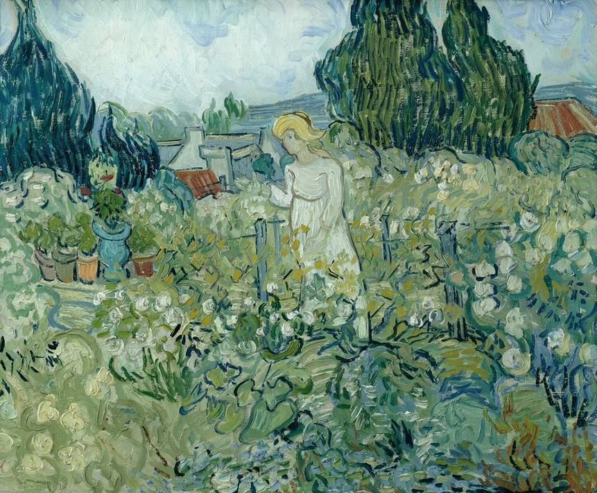 Vincent van Gogh, Marguerite Gachet in ihrem Garten (Jahreszeiten,Juni,Kind,Monat,Park,Sommer,Impressionismus,Portrait,Baum,Niederländische Kunst,Menschen Im Garten,Kleidung (Allgemein),Blume,Garten)