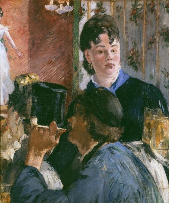 Edouard Manet, La serveuse de bocks (Alkohol,Bier,Essen Und Trinken,Frau Und Beruf,Gastronomie,Bedienung,Tabak,Pfeife (Tabak),Rauchen,Trinken,Restaurant,Französische Kunst,Kneipe,Konzertcafe,Rauch,Kellnerin,Kleidung (Allgemein),Taverne)