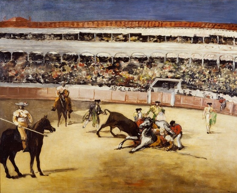 Edouard Manet, Combat de taureaux (Arena,Architektur,Pferd (Tier),Sport,Stadion,Stierkampf,Volkskunde,Reiter,Torero,Französische Kunst,Publikum,Tier,Tierquälerei,Reiten,Stierkämpfer,Stier (Tier),Land Und Leute)