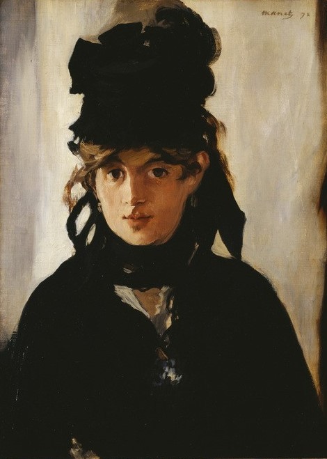 Edouard Manet, Berthe Morisot au bouquet de violettes (Damenhut,Damenmode,Familie,Frau,Künstlerin,Kunst,Mädchen,Malerin,Mode,Veilchen,Hut,Portrait,Französische Kunst,Kleidung (Allgemein),Kopf,Brustbild,Person,Mütze)