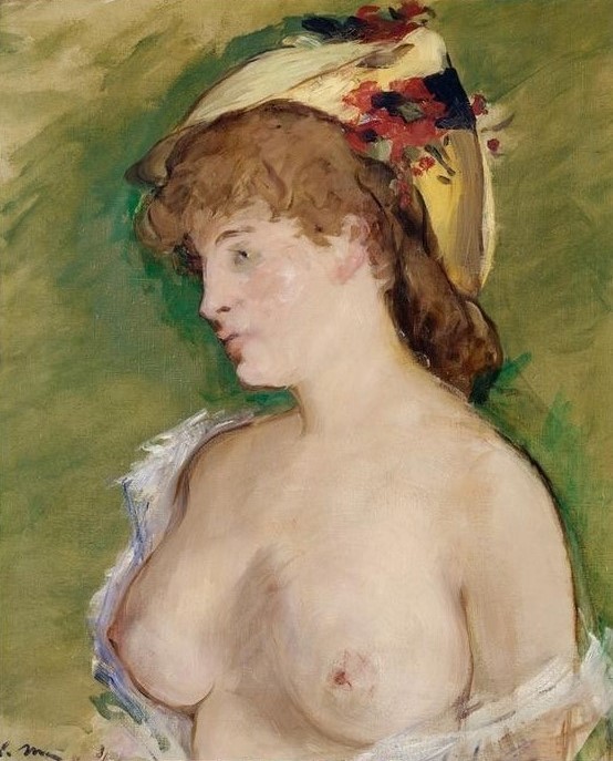 Edouard Manet, La blonde aux seins nus (Erotik,Frau,Jugend (Lebensalter),Akt,Busen,Französische Kunst,Halbakt,Entkleiden,Blonde Haare,Junge Frau,Brustbild)