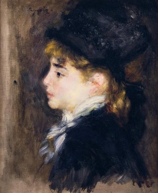 Pierre-Auguste Renoir, Portrait dit de Margot (Damenhut,Frau,Kunst,Mädchen,Mensch,Impressionismus,Hut,Portrait,Französische Kunst,Kleidung (Allgemein),Kopf,Junge Frau,Mütze)