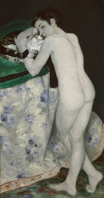 Pierre-Auguste Renoir, Le jeune garçon au chat (Katze (Tier),Kind,Kunst,Impressionismus,Akt,Kind Und Tier,Rückenakt,Französische Kunst,Knabe)