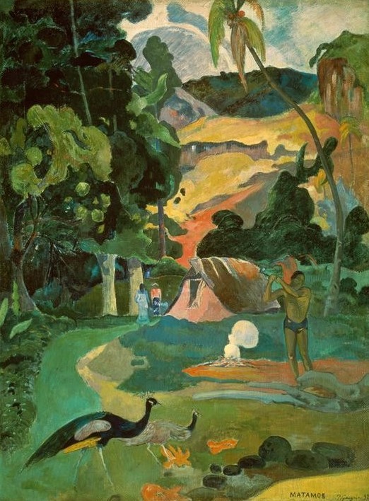 Paul Gauguin, Matamoe (Insel,Landschaft,Völkerkunde,Vogel,Zoologie,Hütte,Pfau,Französische Kunst,Exotik,Land Und Leute)