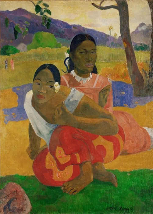 Paul Gauguin, Nafea faa ipoipo (Anatomie,Frau,Freundschaft (Allgemein),Hochzeit,Jugend (Lebensalter),Kind,Landschaft,Mädchen,Mode,Textil,Völkerkunde,Schönheit,Naturvölker,Akt,Busen,Portrait,Französische Kunst,Barfuss,Harmonie,Synästhesie,Exotik,Kleidung (Allgemein),Gespräch Unter Frauen)