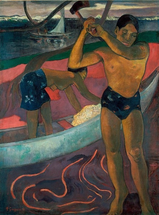 Paul Gauguin, Der Holzhacker aus Pia (Boot,Mann,Völkerkunde,Meer,Werkzeug,Französische Kunst,Axt,Holzhacken,Land Und Leute,Junger Mann)