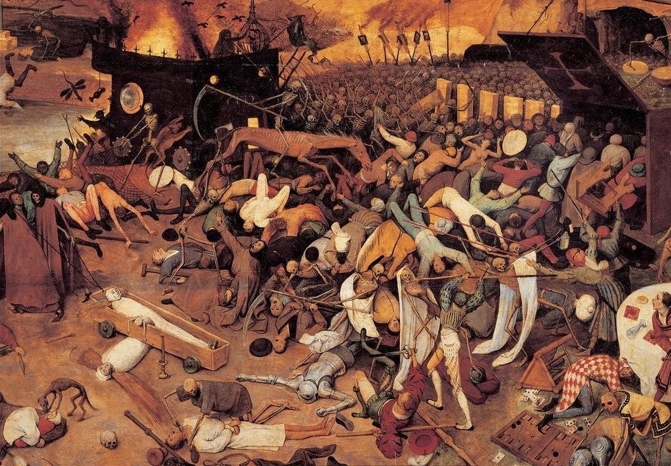 Pieter Brueghel der Ältere, Triumph des Todes (Flämische Kunst,Krieg,Leiche,Medizin,Mensch,Tod,Totentanz,Skelett,Renaissance,Panik,Allegorie,Knochenmann,Katastrophe,Vanitas,Triumph,Phantastische Kunst,Apokalypse,Niederländische Kunst,Epidemie,Weltuntergang,Kampf,Totenreich,Ausschnitt)