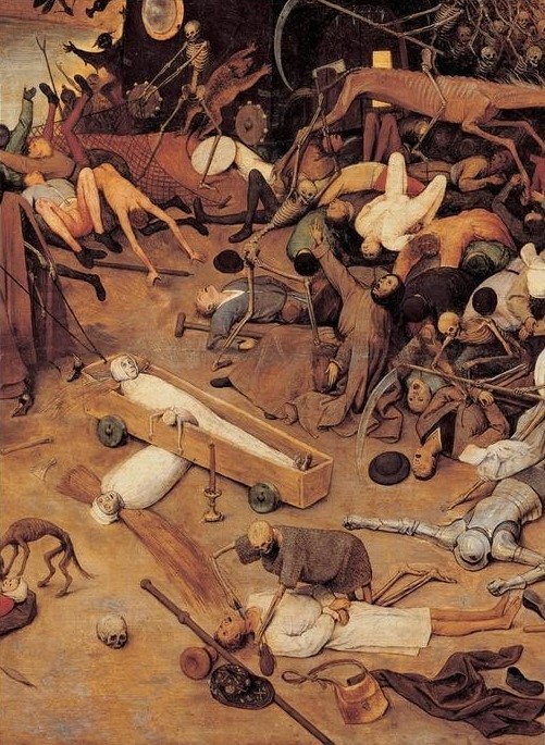 Pieter Brueghel der Ältere, Triumph des Todes (Flämische Kunst,Krieg,Leiche,Mensch,Tod,Totentanz,Skelett,Renaissance,Panik,Allegorie,Knochenmann,Schädel,Vanitas,Triumph,Phantastische Kunst,Apokalypse,Niederländische Kunst,Weltuntergang,Kampf,Sarg,Totenreich,Ausschnitt)