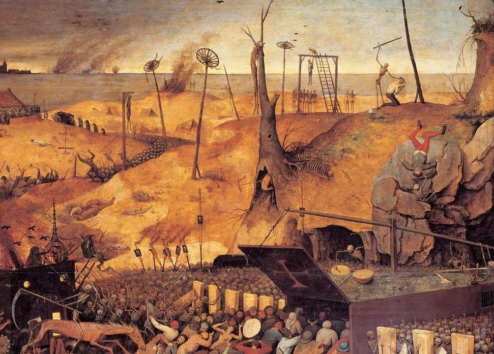 Pieter Brueghel der Ältere, Triumph des Todes (Enthaupten,Flämische Kunst,Hinrichtung,Krieg,Leiche,Medizin,Mensch,Rädern,Recht,Tod,Totentanz,Skelett,Renaissance,Allegorie,Knochenmann,Katastrophe,Vanitas,Triumph,Galgen,Phantastische Kunst,Apokalypse,Niederländische Kunst,Epidemie,Weltuntergang,Kampf,To)