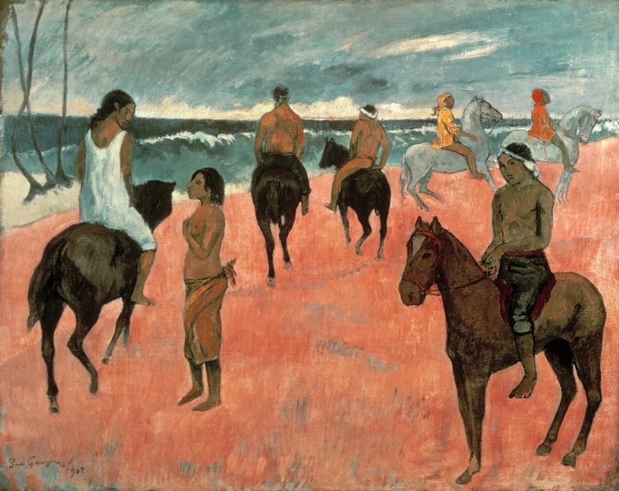 Paul Gauguin, Cavaliers sur la plage (Insel,Landschaft,Pferd (Tier),Strand,Völkerkunde,Meer,Reiter,Naturvölker,Rückenfigur,Französische Kunst,Tier,Reiten,Jahrhundertwende,Ureinwohner,Synthetismus,Land Und Leute)