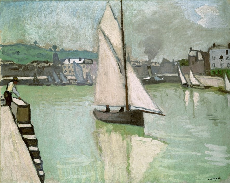 Albert Marquet, Honfleur (Hochwasser,Seebad,Impressionismus,Segelboot,Fauves,Stadtansicht,Französische Kunst,Jahrhundertwende,Schifffahrt)