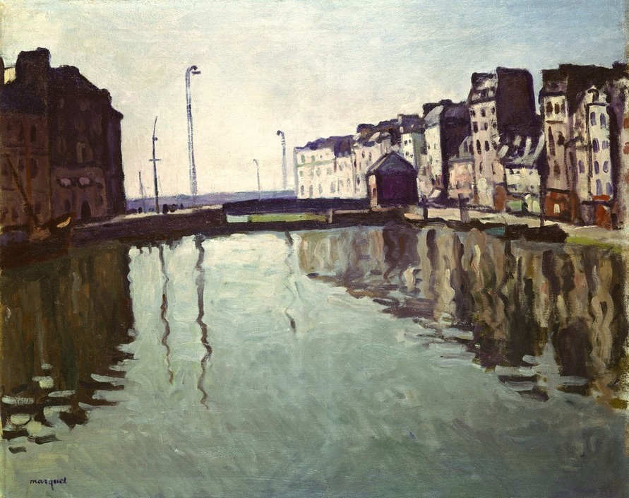 Albert Marquet, Das Hafenbecken von Le Havre (Hafen,Meer,Impressionismus,Spiegelung,Fauves,Stadtansicht,Französische Kunst,Jahrhundertwende)