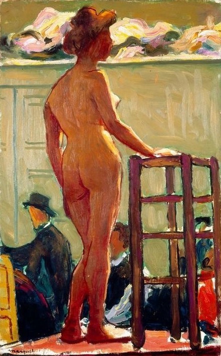 Albert Marquet, Akt auf Podest (Akademie,Frau,Modell,Impressionismus,Akt,Rückenfigur,Französische Kunst,Jahrhundertwende,Ganzfigurig)